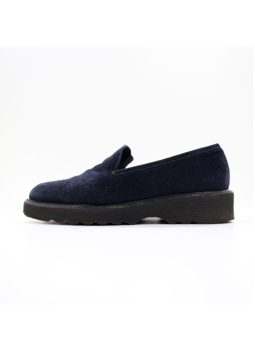 Aquatalia Kelsey Navy Black Suede Leather Chunky Platform Loafers - Women's 6